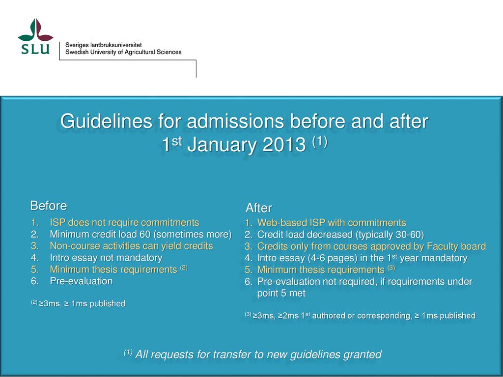 Guidelines for admissions before and after
