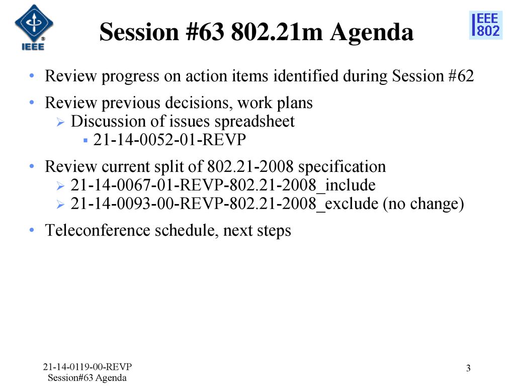 REVP Session#63 Agenda