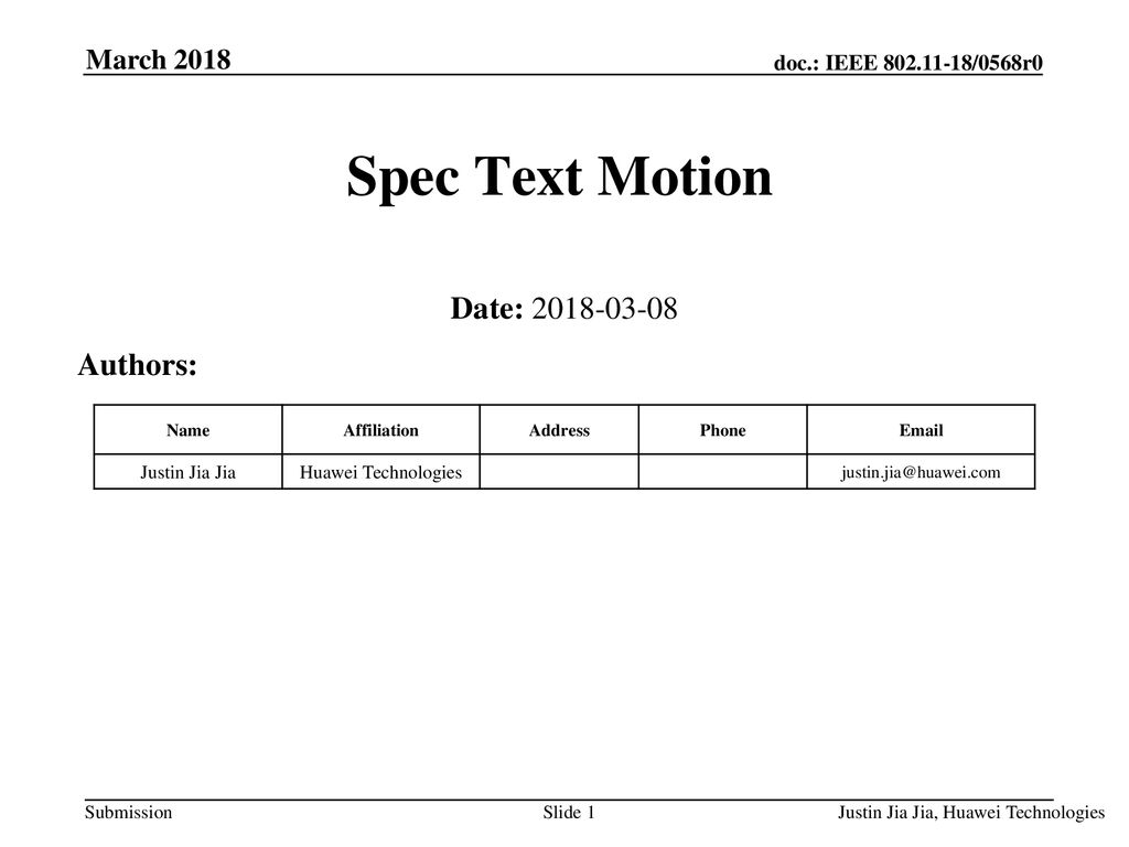 Spec Text Motion Date Authors March 2018 Month Year ppt download