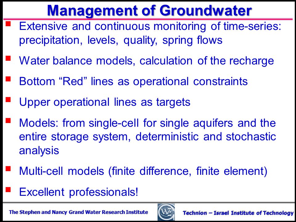 Management of Groundwater