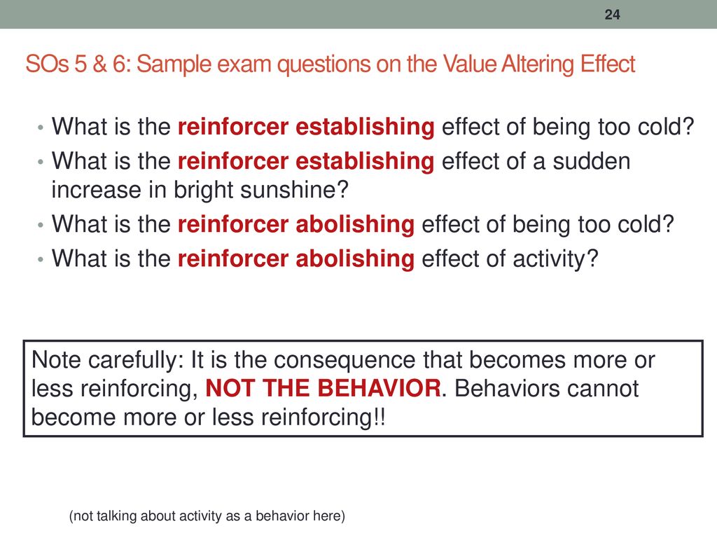 SOs 5 & 6: Sample exam questions on the Value Altering Effect