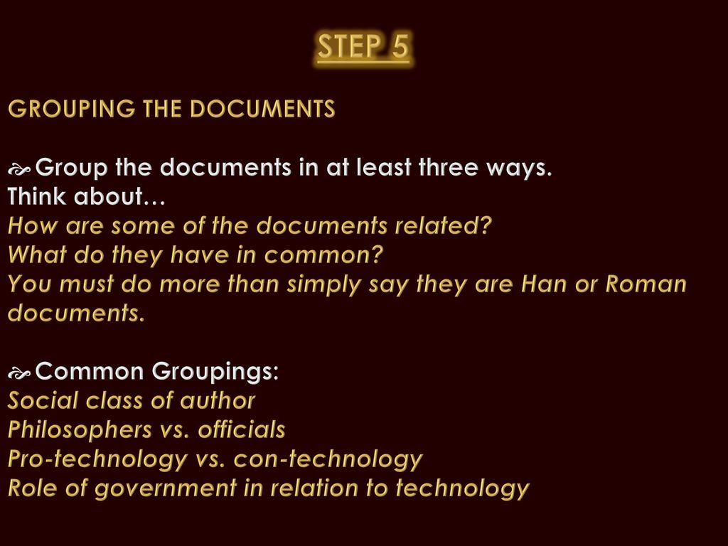 STEP 5 GROUPING THE DOCUMENTS