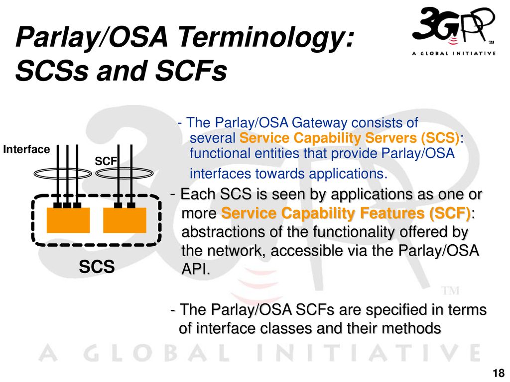 Parlay/OSA Terminology: SCSs and SCFs