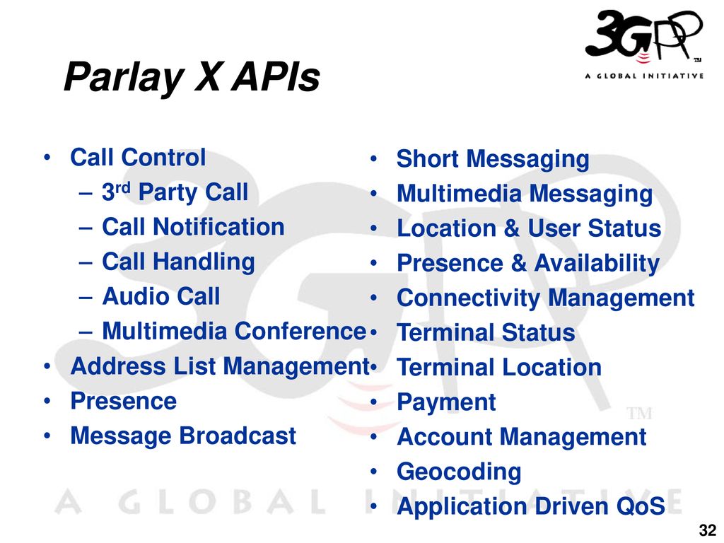 Parlay X APIs Call Control Short Messaging 3rd Party Call