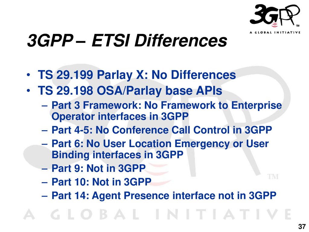 3GPP – ETSI Differences TS Parlay X: No Differences