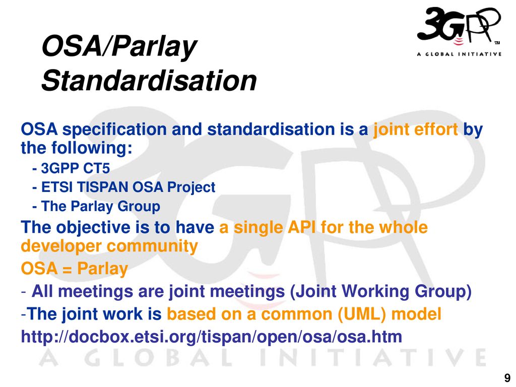 OSA/Parlay Standardisation