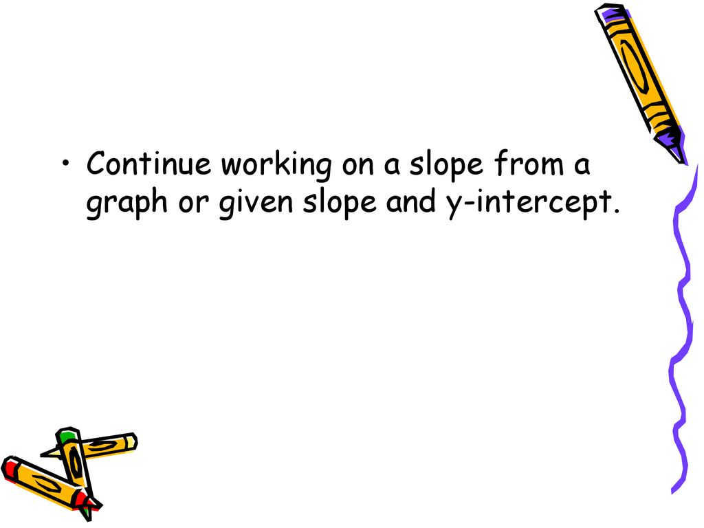 Continue working on a slope from a graph or given slope and y-intercept.