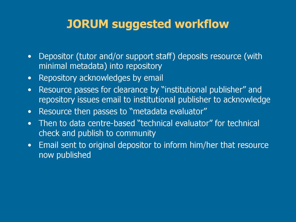 JORUM suggested workflow