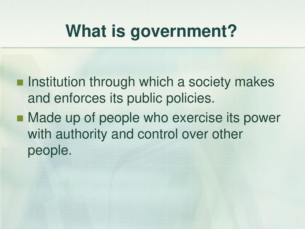 What is government Institution through which a society makes and enforces its public policies.