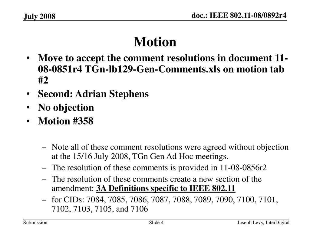 March 2008 doc.: IEEE /00658r0. July Motion.