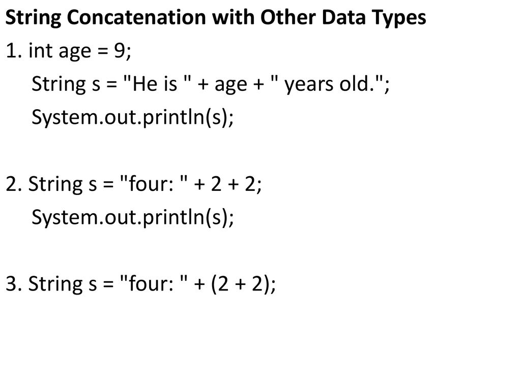 String Concatenation with Other Data Types 1
