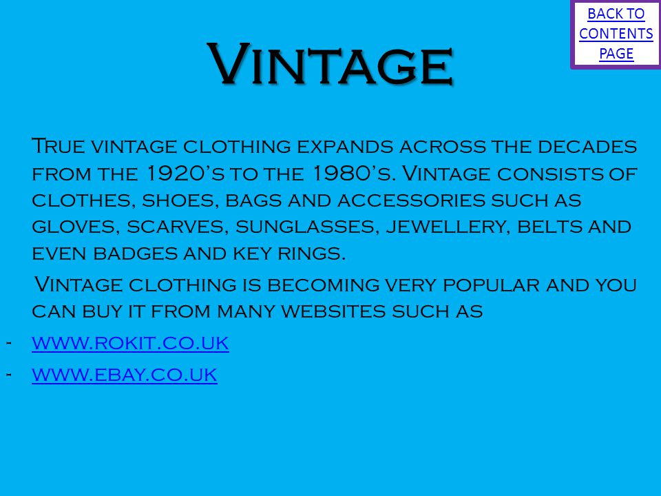 BACK TO CONTENTS PAGE Vintage.