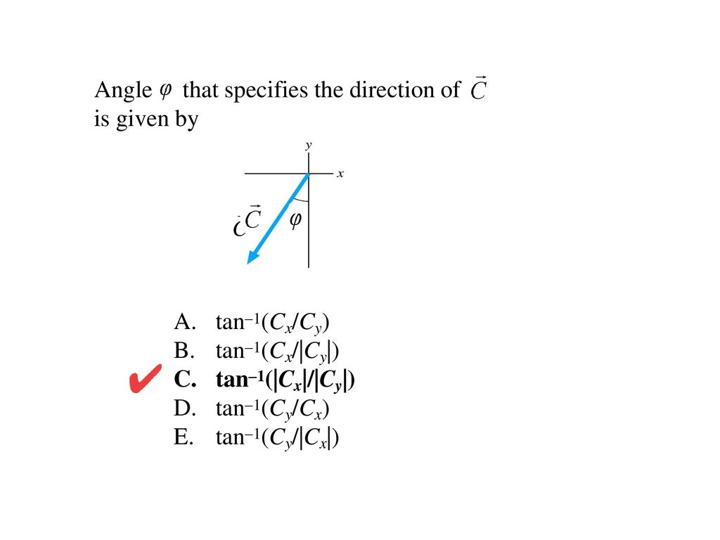 Angle that specifies the direction of is given by