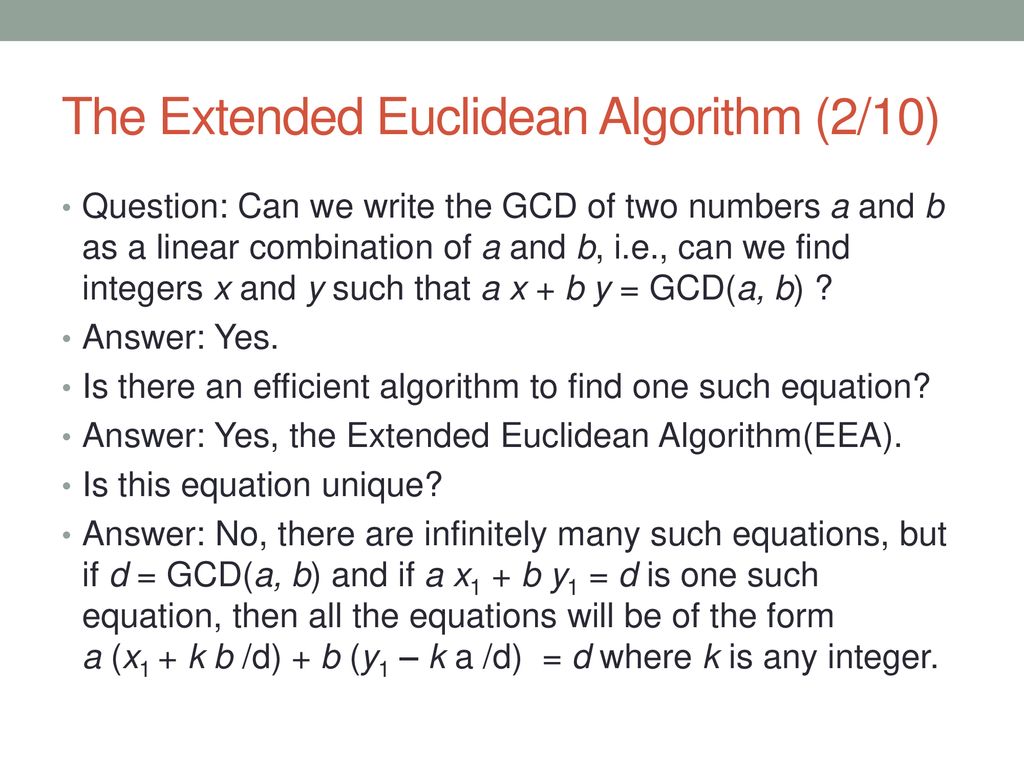 The Extended Euclidean Algorithm (2/10) - ppt download