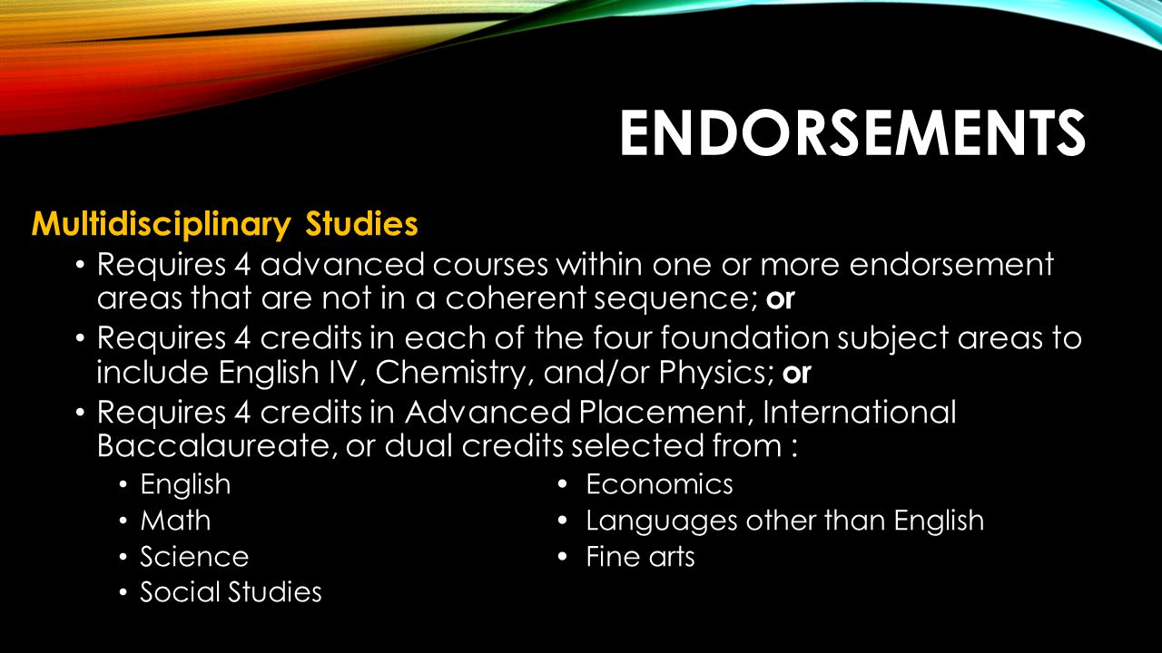 Endorsements Multidisciplinary Studies