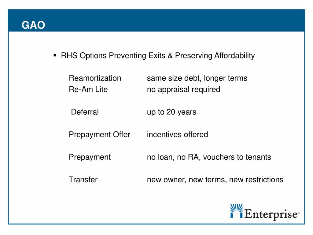 GAO RHS Options Preventing Exits & Preserving Affordability