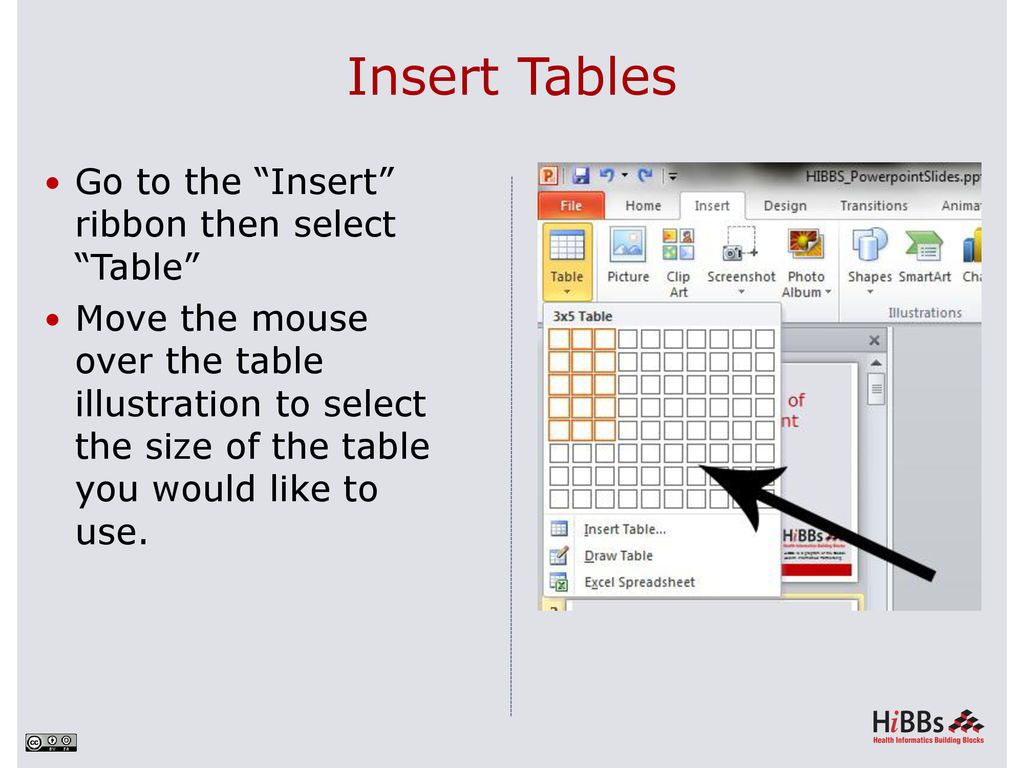 Insert from select. Insert Table. Insert. Microsoft POWERPOINT 2010 ribbon Insert.