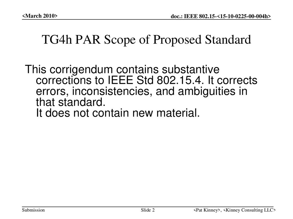 TG4h PAR Scope of Proposed Standard