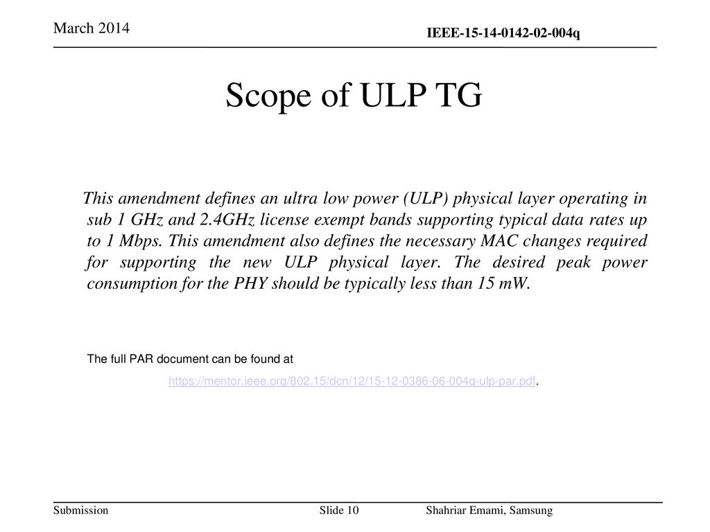 March 2014 Scope of ULP TG.
