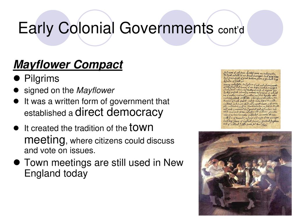 Early Colonial Governments Cont’d 