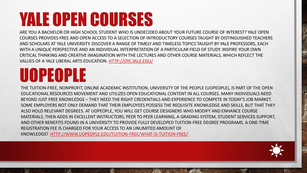 Yale Open Courses UoPeople