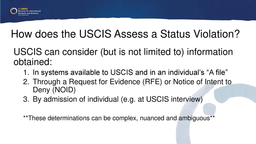 How does the USCIS Assess a Status Violation