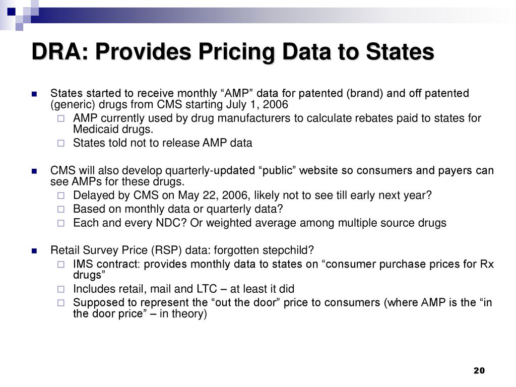 DRA: Provides Pricing Data to States