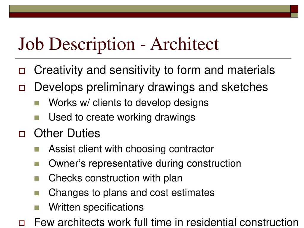 Job Seeking Skills Identify Jobs And Job Ethics Associated With   Job Description   Architect 