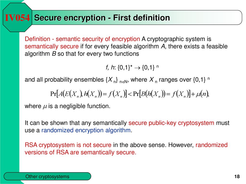 IV054 CHAPTER 6: Public-key cryptography II. Other cryptosystems and ...