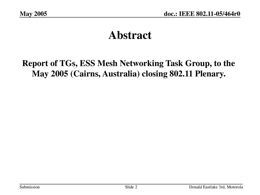 Month Year doc.: IEEE /464r0. May Abstract.