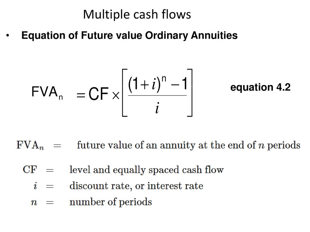 Multiple cash flows Equation of Future value Ordinary Annuities