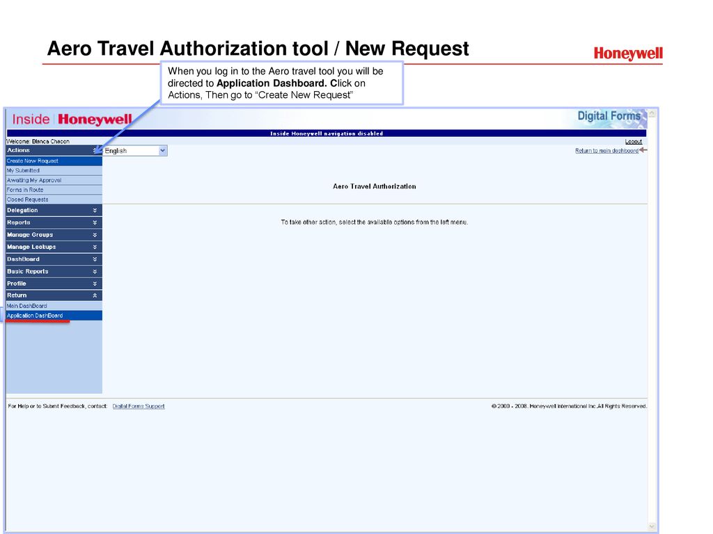 Aero Travel Authorization tool / New Request