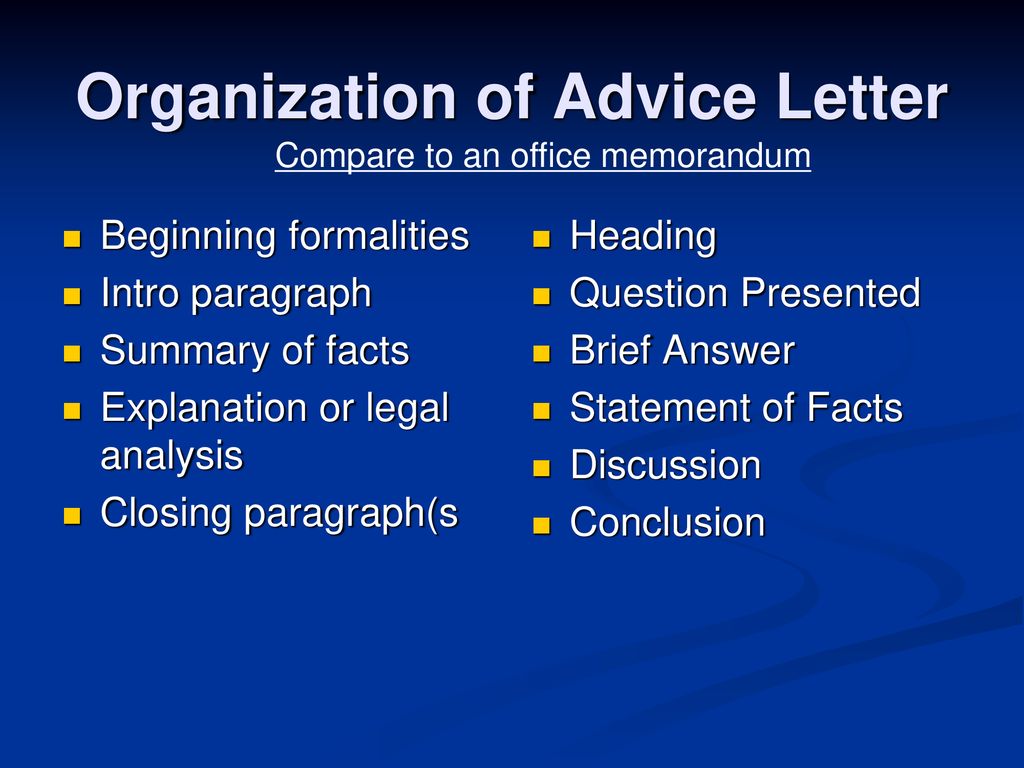 Organization of Advice Letter
