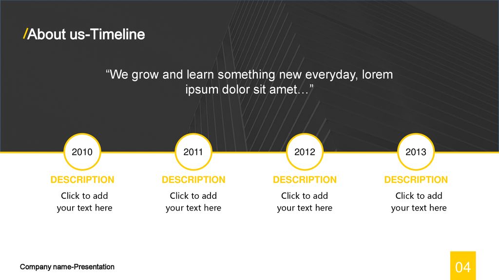 About us-Timeline We grow and learn something new everyday, lorem ipsum dolor sit amet…