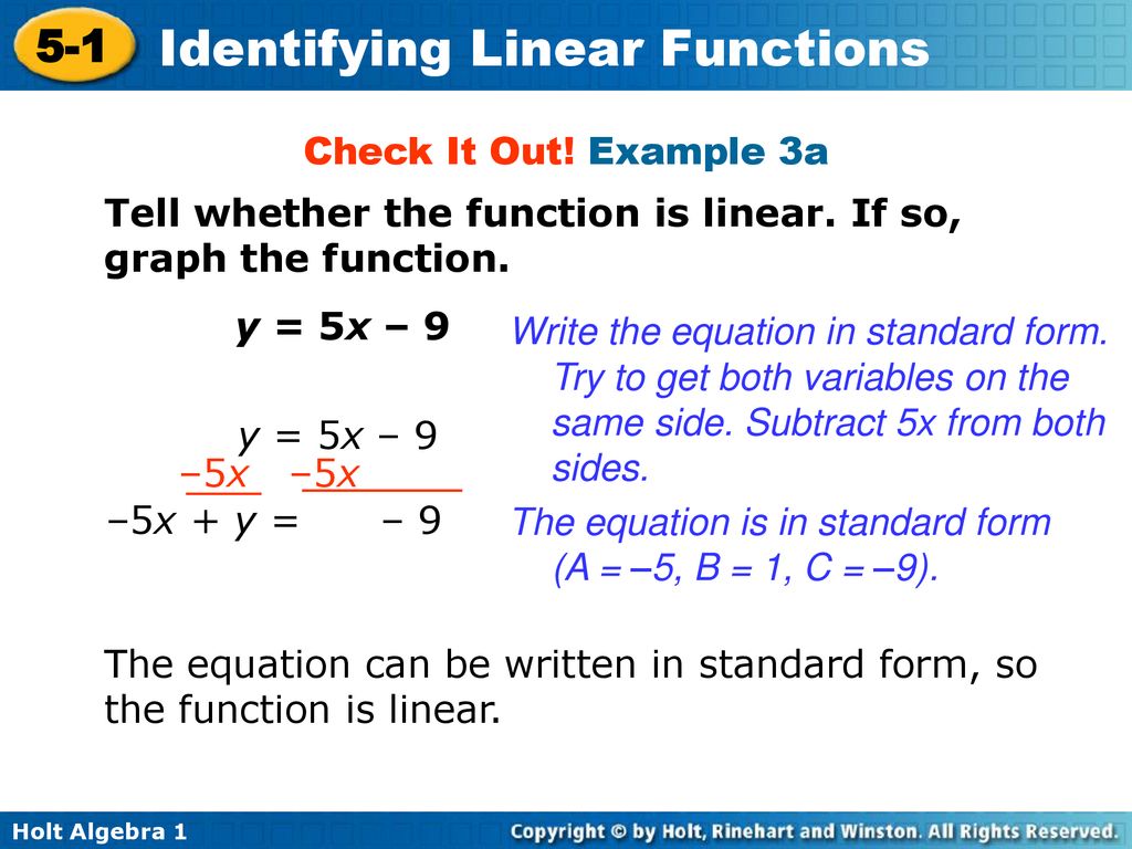 Objectives Identify Linear Functions And Linear Equations Ppt Download