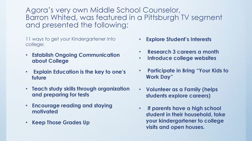 Agora’s very own Middle School Counselor, Barron Whited, was featured in a Pittsburgh TV segment and presented the following: