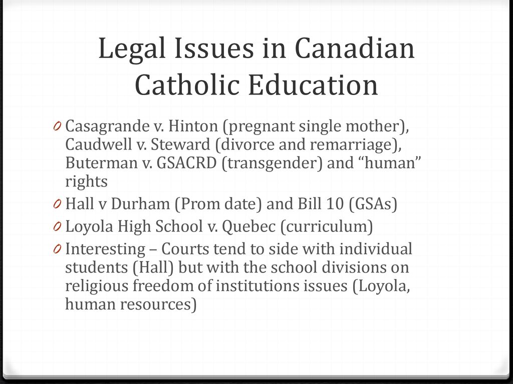 Legal Issues in Canadian Catholic Education