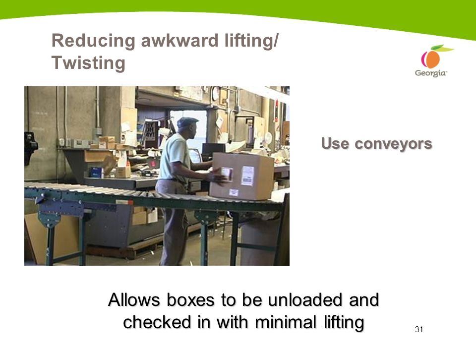 Reducing awkward lifting/ Twisting