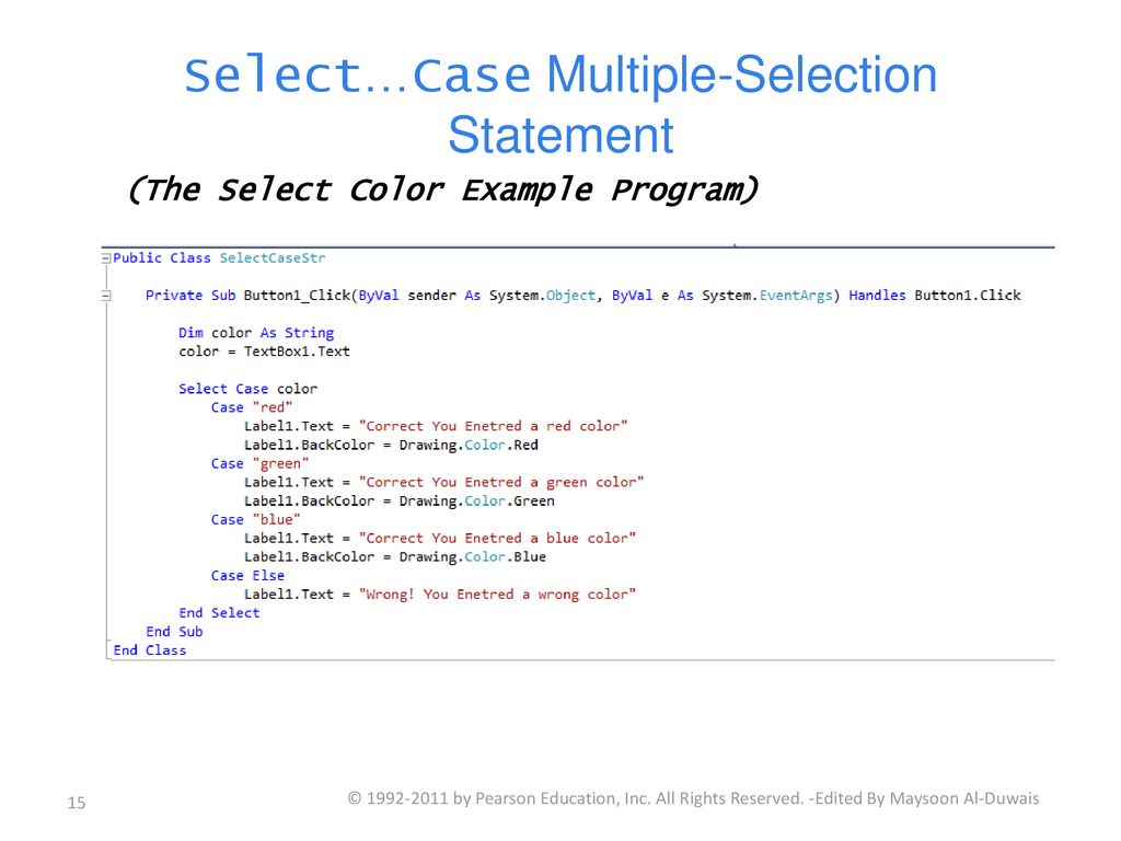 Chapter 4 select case multiple selection statement logical operators