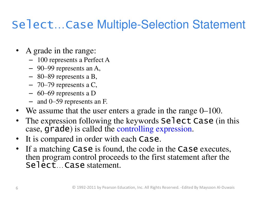 Chapter 4 Select…Case Multiple-Selection Statement & Logical Operators ...