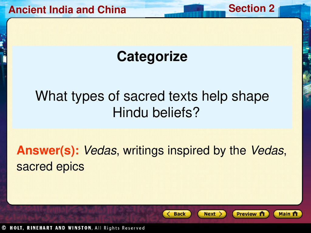 What types of sacred texts help shape Hindu beliefs