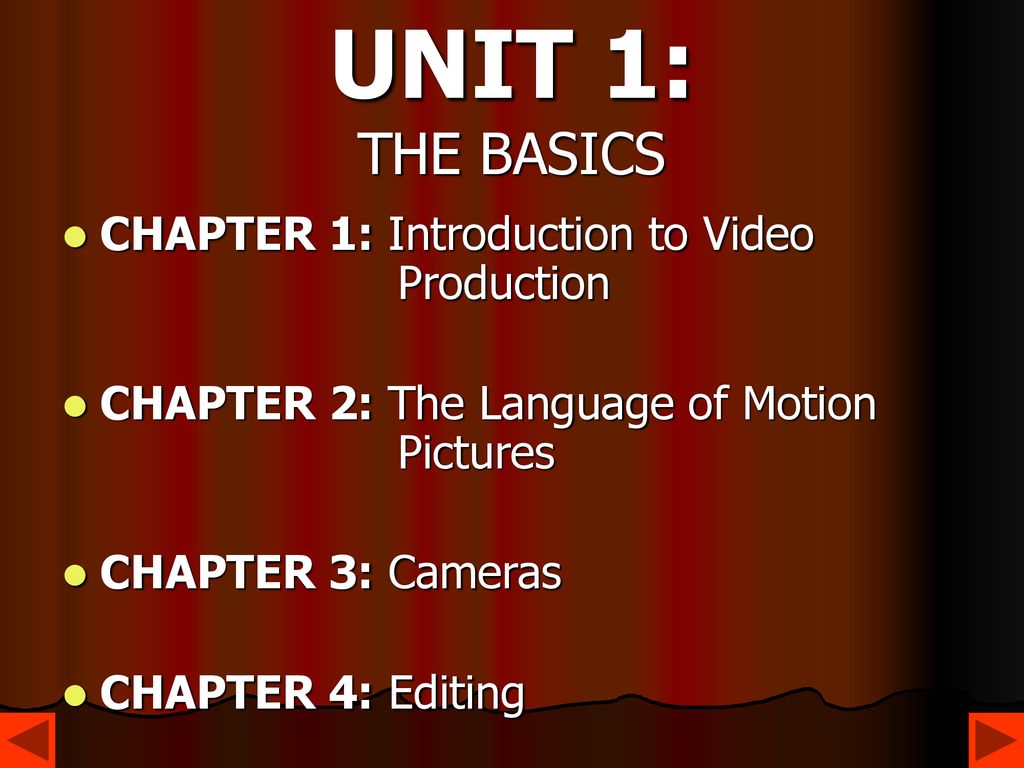UNIT 1: THE BASICS CHAPTER 1: Introduction to Video Production