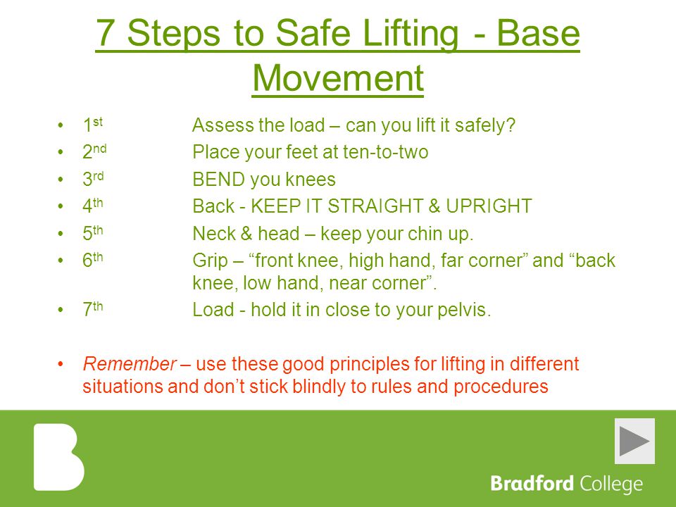 7 Steps to Safe Lifting - Base Movement