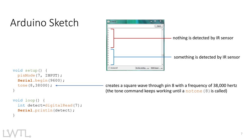 IR Object Detection IR detector IR LED IR light reflected off object Circuit Diagram