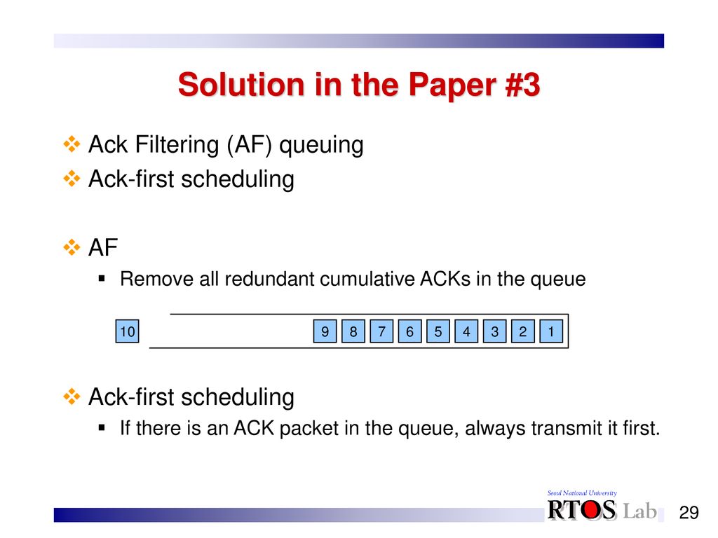 Solution in the Paper #3 Ack Filtering (AF) queuing