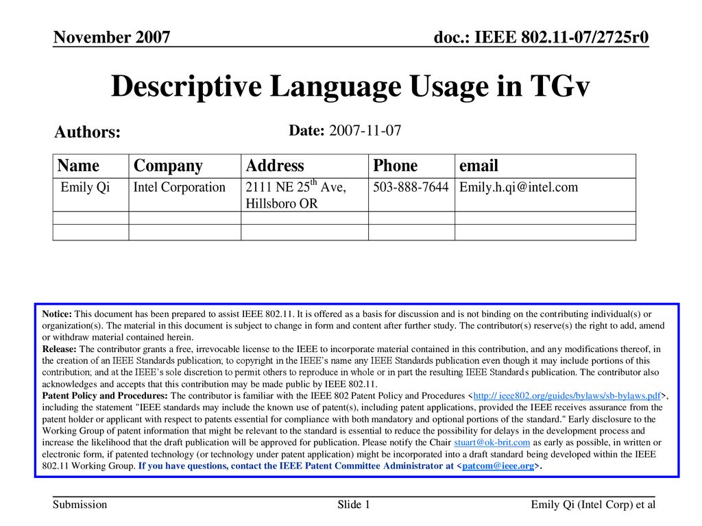 Descriptive Language Usage in TGv