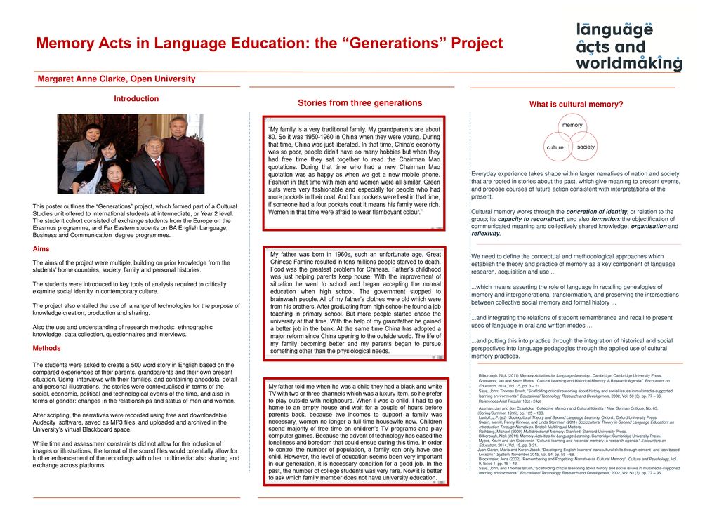 Memory acts in language education the generations project ppt download