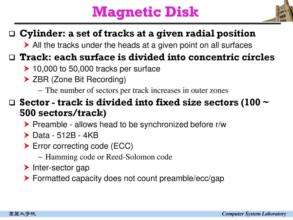 Magnetic Disk Cylinder: a set of tracks at a given radial position