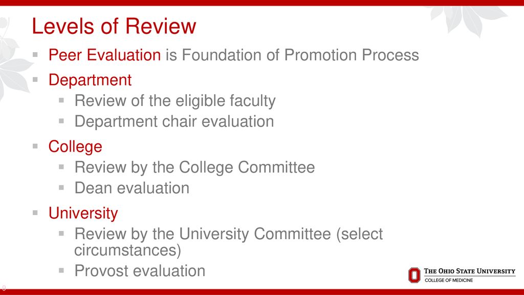 Levels of Review Peer Evaluation is Foundation of Promotion Process