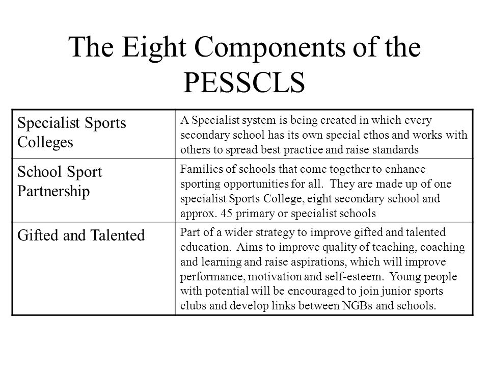 The Eight Components of the PESSCLS